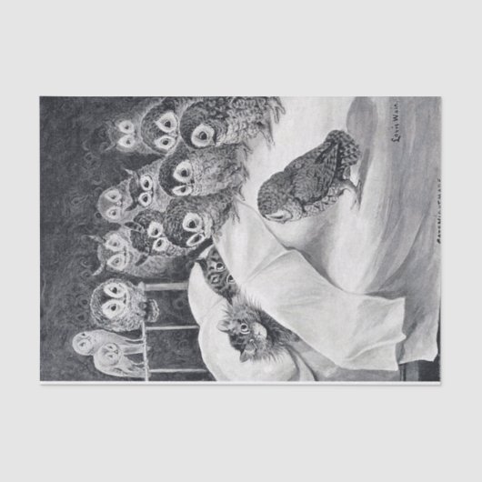 Cat Nightmare Owl Bird, Louis Wain Tissuepapier (Voorkant)