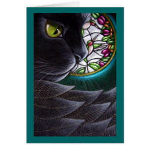CAT NOIR d'ANGE - carte de la FENÊTRE EN VERRE