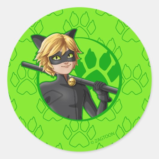 Cat Noir Green Badge Ronde Sticker (Voorkant)