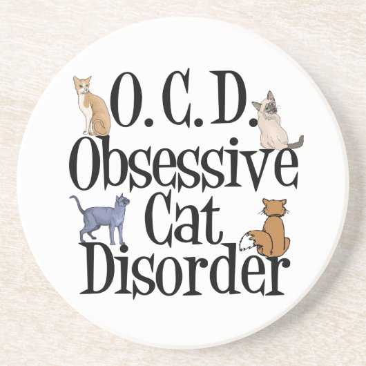 Cat Obsoned Zandsteen Onderzetter (Voorkant)