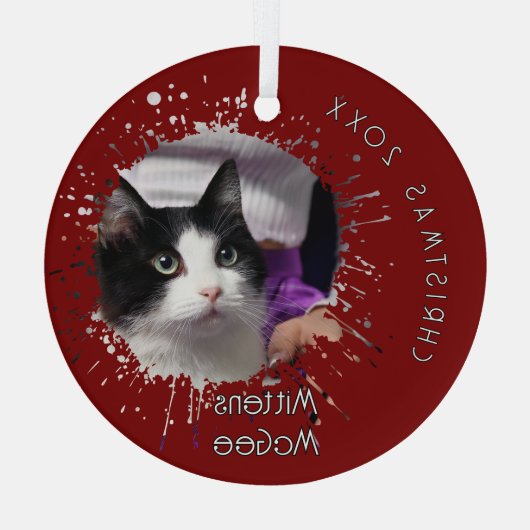 Cat on 2025 Red Splatter Pattern Christmas Glas Ornament (Achterkant)