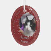 Cat on 2025 Red Splatter Pattern Christmas Glas Ornament (Voorkant links)