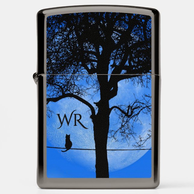 Cat on a Wire Blue Moon Monogram (Front)