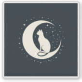 Cat on Crescent Moon Ontwerp Sticker (Voorkant)