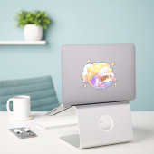 cat on the moon sticker (Laptop op bureau)