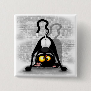 Cat ondersteboven Funny Cartoon Character Vierkante Button 5,1 Cm