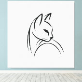 Cat one lijn minimalistisch ontwerp canvas afdruk (Insitu (Houten vloer))