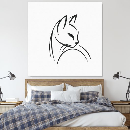 Cat one lijn minimalistisch ontwerp canvas afdruk (Insitu (Slaapkamer))