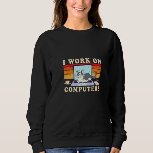 Cat op computer Ik werk op computers Trui (Voorkant)