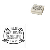 Cat Outline Typografie Achternaam Retouradres Rubberstempel (Gestempeld)