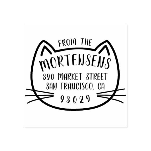 Cat Outline Typografie Achternaam Retouradres Rubberstempel (Afrduk)