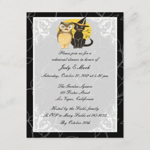 Cat & Owl Halloween Rehearsal Dinner Invitation Kaart
