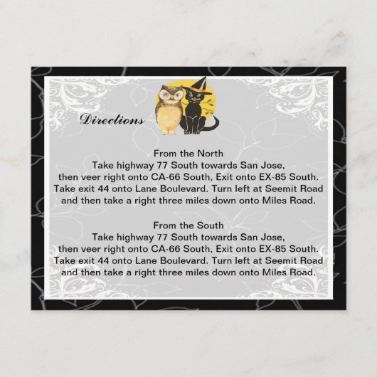 Cat & Owl Halloween Wedding Direction Kaarten (Voorkant)