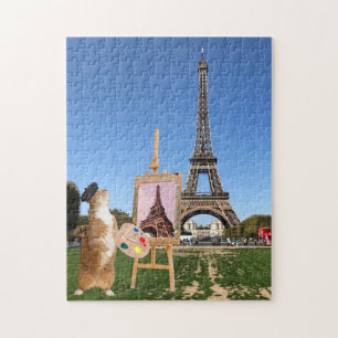 Cat Painting Eiffel Tower Paris Frankrijk Reizen  Legpuzzel