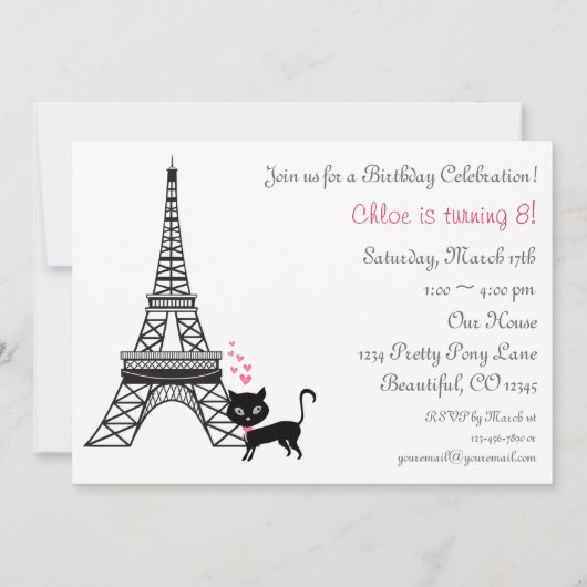 Cat Paris Invitation d'anniversaire (Dos)