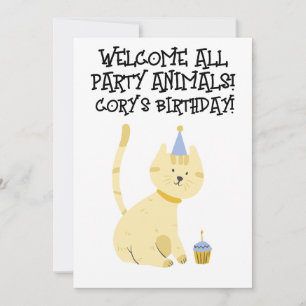 CAT PARTY DIEREN VERJAARDAG KINDER FEESTUITNODIGIN KAART