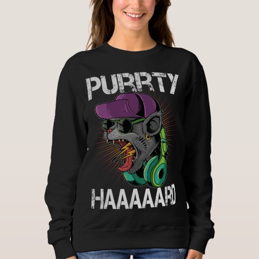 Cat Party DJ Purrty Hard Cat Trui (Voorkant)