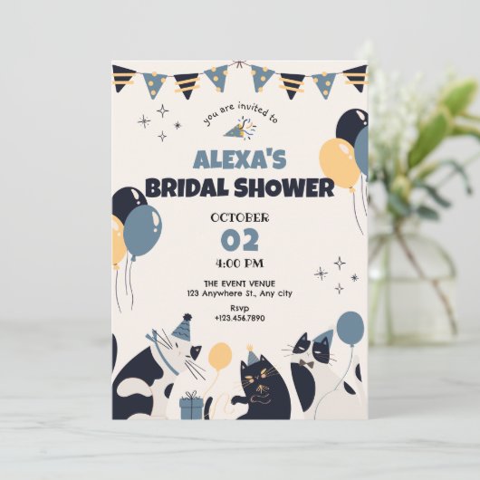 Cat party vrijgezellenfeest kaart (Staand voorkant)