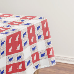 Cat Patroon rood, wit en blauw toetsenbord Tafelkleed