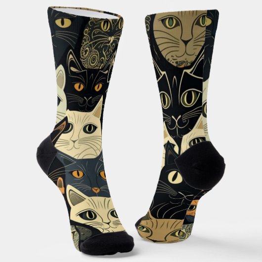 Cat Pattern Artsy Sokken (Gebogen)