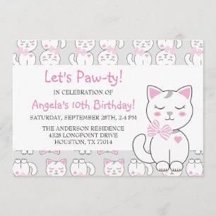 Cat Pattern Birthday Girl Invitation Kaart