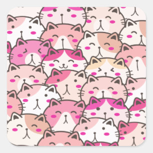 Cat Pattern Funny Colorful Pets Animals Vierkante Sticker