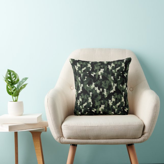 Cat Pattern Green Camouflage Kussen (Stoel)