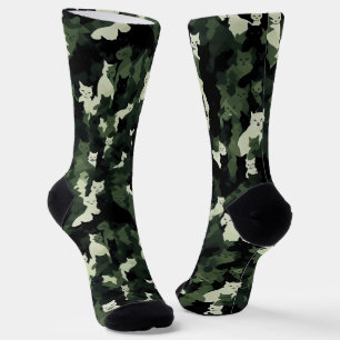 Cat Pattern Green Camouflage Sokken