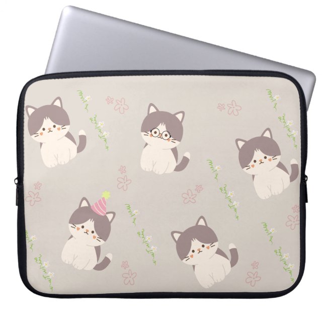Cat-Pattern Laptoptoegang Laptop Sleeve (Voorkant)