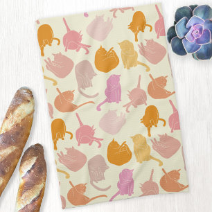 Cat Pattern Roze Sinaasappel Cream Theedoek