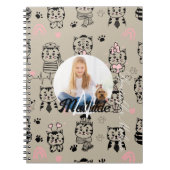 Cat Patterns Monogram Kinder fotonaam gepersonalis Notitieboek (Voorkant)