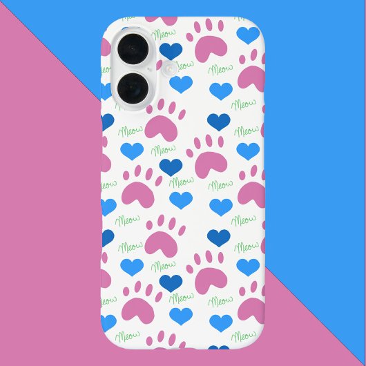 Cat Paw Hearts Meow Blue Pink Green Case-Mate iPhone Case