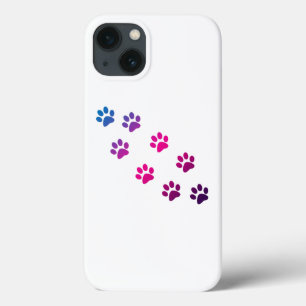 Cat Paw Pattern Pink Blue Paars iPhone 13 Hoesje