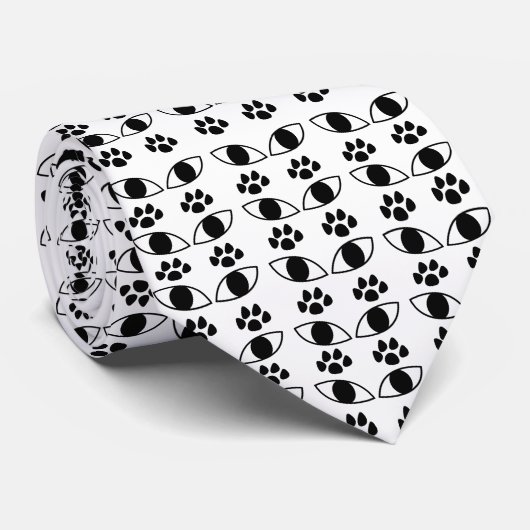 Cat Paw Print Black en White Stropdas (Opgerold)