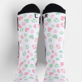 Cat Paw Print Blush Pink & Soft Mint Groen Sokken