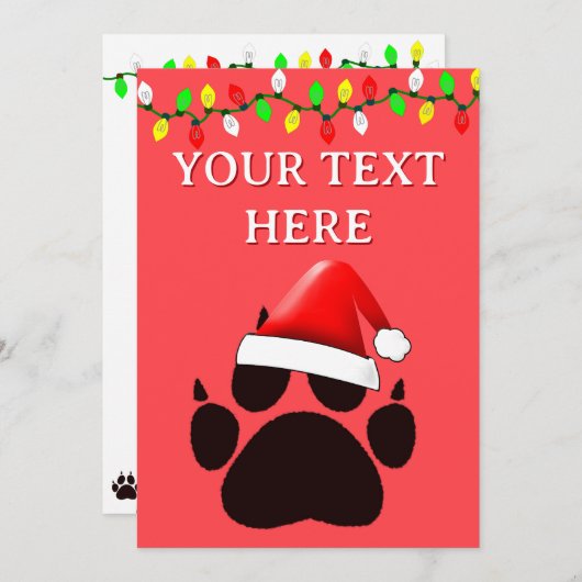 Cat Paw Print Kerstman Hoed Kerstverlichting Feestdagenkaart (Voorkant / Achterkant)