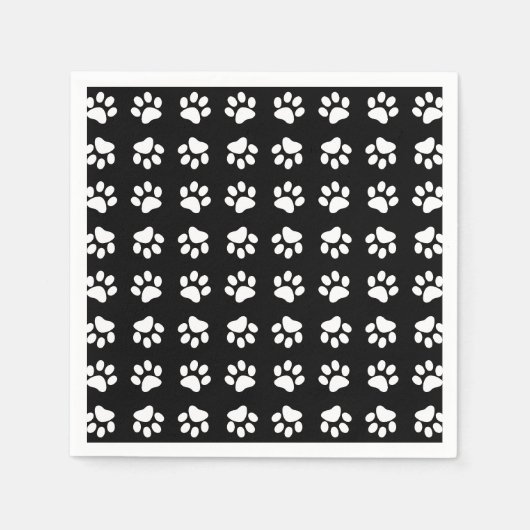 Cat Paw Print Pattern Black and White Birthday Servet (Voorkant)