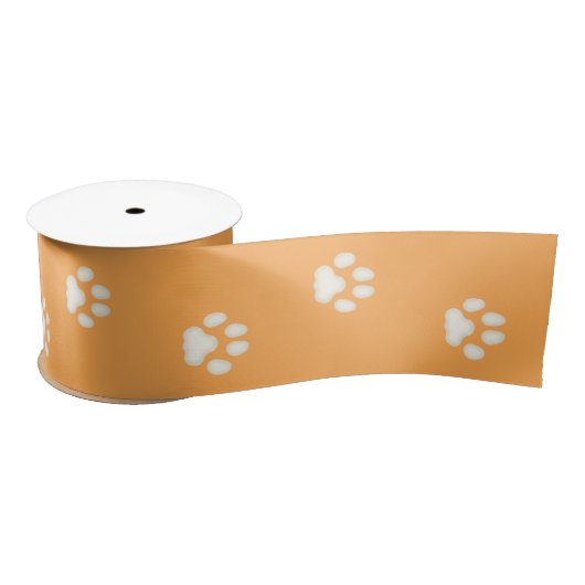 Cat Paw Prints Lopen op Licht Sinaasappel 3" Lint (Spoel)