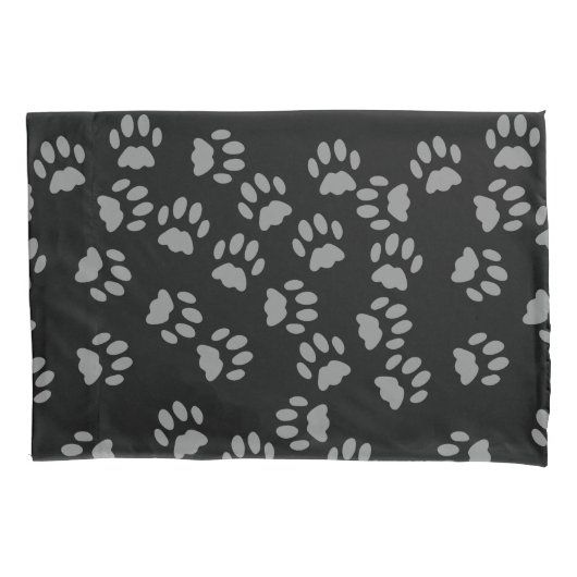 Cat Paw Prints Patroon Zwart en Grijs Kussen Hoesj Kussensloop (Voorkant-Links)