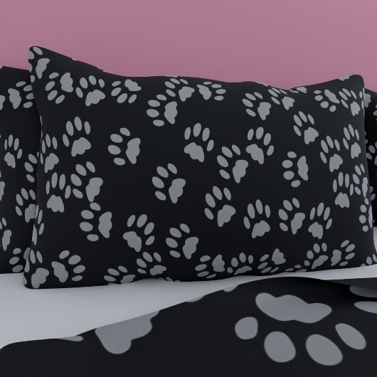 Cat Paw Prints Patroon Zwart en Grijs Kussen Hoesj Kussensloop