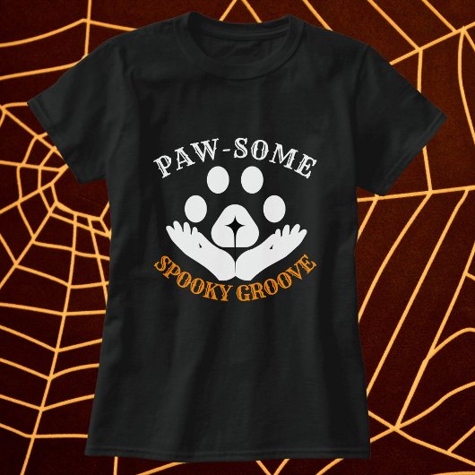 Cat Paw Spooky Groove Modern Personaliseer Hallowe T-shirt
