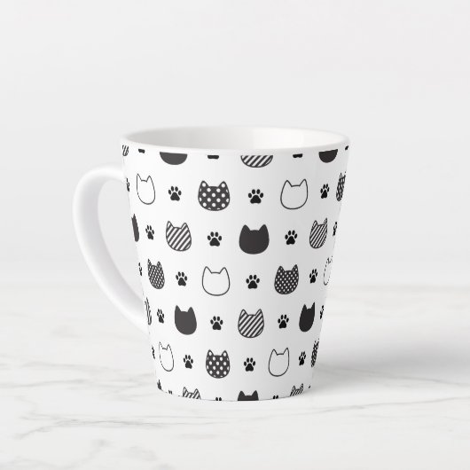 Cat Paws & Gezichten – Schattigee zwart-wit latte  Latte Mok (Linkerhoek)