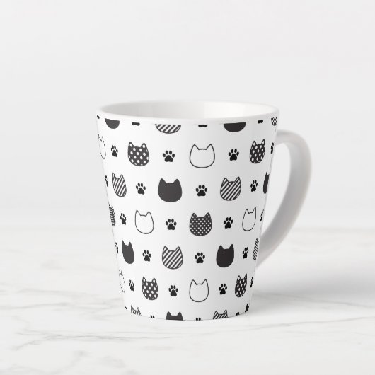 Cat Paws & Gezichten – Schattigee zwart-wit latte  Latte Mok (Rechterhoek)