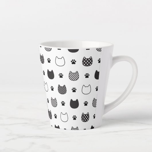 Cat Paws & Gezichten – Schattigee zwart-wit latte  Latte Mok (Rechts)