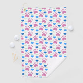 Cat Paws Hearts Hand Drawn Pattern Pink Blue Golfhanddoek (Insitu)