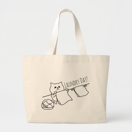 Cat Pegging Out Washing Grote Tote Bag (Voorkant)