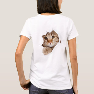Cat Peking Through Back of T-shirt