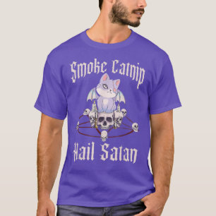 Cat Pentagram Gothic Smoke Catnip Hail Satan T-shirt