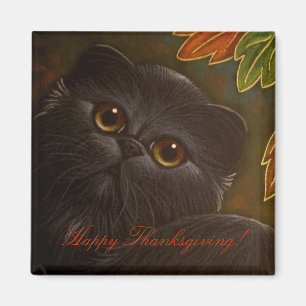 CAT PERSAN NOIR - aimant de THANKSGIVING