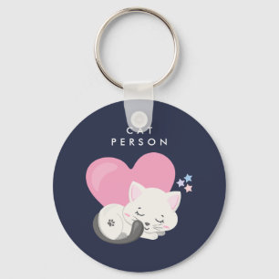 Cat Persbericht Cute White Kitty Cat Slapen Sleutelhanger